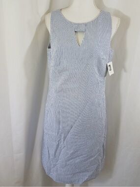 Nine West Blue and White Seersucker Shift Dress, Size 6
